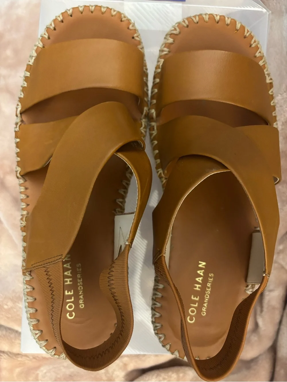 Cole Haan Cognac Leather Espadrille Sandals